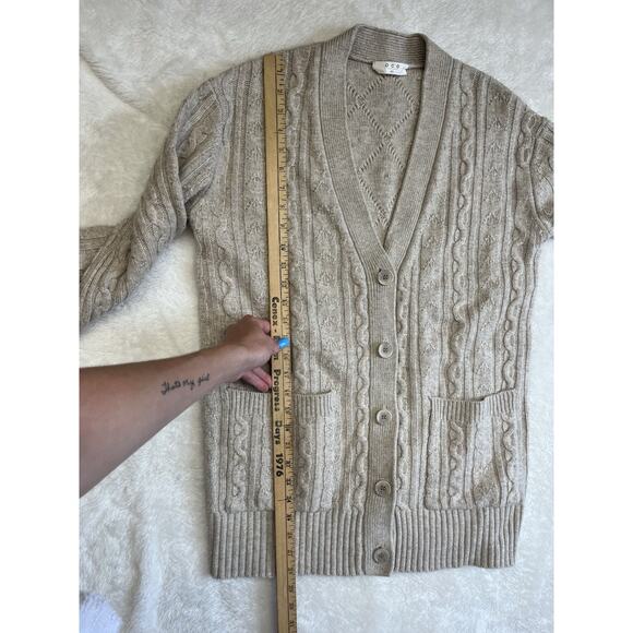 One Grey Day OGD Cashmere Blend Cable Knit Long Cardigan Oatmeal Pockets XS - Picture 5 of 10